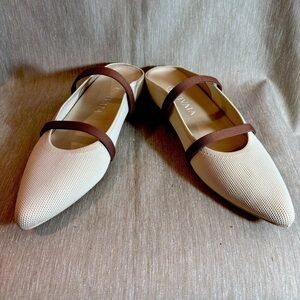 VIVAIA Sz 38 Pointy Toe Contrasting Straps Slip On Canvas Shoes Mules